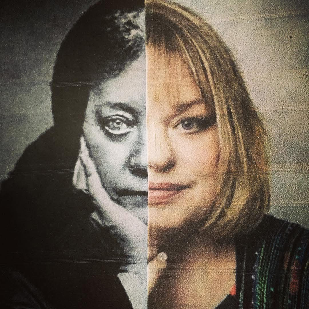 Image of Madam Blavatsky and Jen Ward side by side split down the middle of the face showing their resemblance